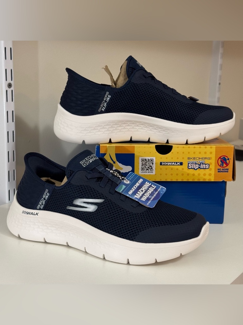 Skechers Navy and White GOwalk Slip-Ins Lightweight Sneakers
